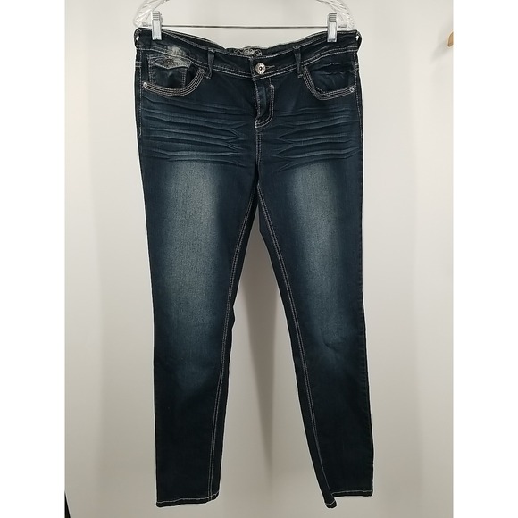 Denim - Apollo Jeans Womens 13/14 Blue Dark Wash Stretch‎ Embroidered Pockets